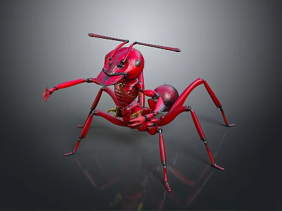 Red Mechanical Ant Robot Character With Detailed Metallic Body And Legs 3d model