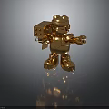 Golden Robot Figure With Mechanical Helmet Holding Cube And Detailed Arms Legs