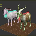 Two White And Brown Goats Standing On Red Platform With Gray Background 3d model