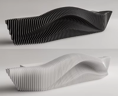 Modern Stylish Reception Desk With Wave Ribbed Design In Black And White 3d model