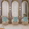 Modern Beauty Salon Interior With Pink Walls Curved Sofa Turquoise Chairs And Decorative Mirrors