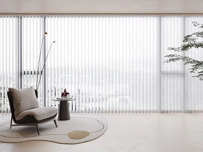 White Blinds In Modern Living Room Bright Interior With Floor Lamp Accent Chair And Green Plant 3d model