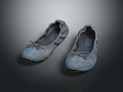 Women's Light Gray Flat Shoes With Bow Decoration And Simple Style 3d model