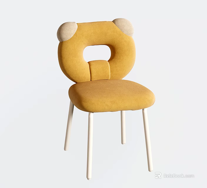 Yellow Modern Single Chair With Circular Cutout Back And White Slim Legs 3d model 