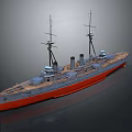 Vintage Warship Water Transport With Two Masts Multiple Funnels And Red Bottom Hull Design