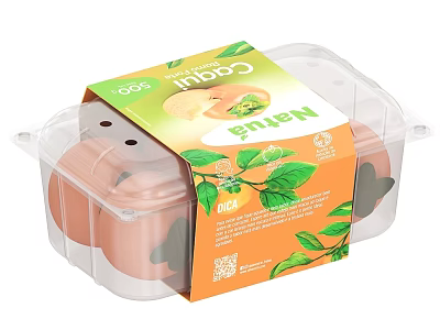 Fresh CAGU Fruit in Natura Transparent Plastic Container With Green Leaves 3d model