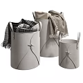 Modern Leather Storage Baskets with Handles in Three Sizes for Organizing Blankets 3d model