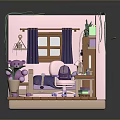 Cozy Pink Small Room Interior With Bed Desk Bookshelf Teddy Bear And Plants