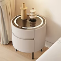 Modern White Leather Chest of Drawers With LED Strip And Vases In Bedroom Corner
