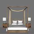 Wooden Four Poster Double Bed With Nightstands And Table Lamps In Grey Wall Room