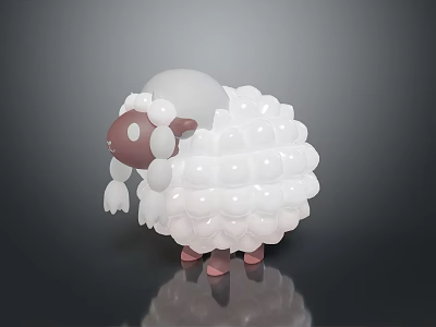 3D Cartoon Sheep With White Fluffy Balloon Like Wool Brown Face Ears And Pink Feet 3d model