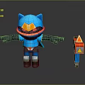 Blue Cat Ears Game Character In Armor With Red Eyes Cape And Red Yellow Device
