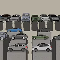 Different Car Models In Various Colors Arranged On Gray Display Platforms 3d model