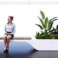 Sleek Modern Outdoor Chair Design With Wooden Seat White Frame And Green Plants