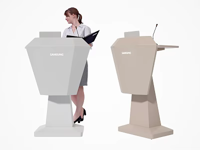 Modern Podium Design With White And Beige Colors For Woman Speech Presentation 3d model