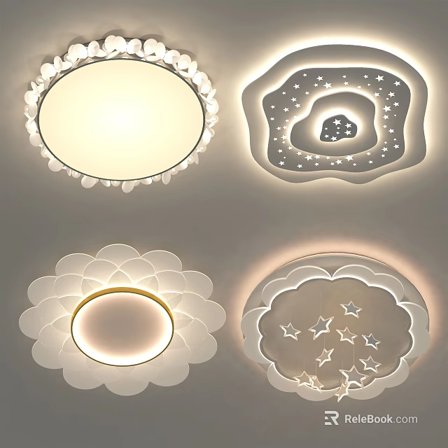Modern Ceiling Lights With Various Designs Including Petal Shaped And Star Patterns 3d model 