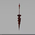 Red Elaborate Ornamental Weapon Showcasing Spiral Design and Pointed Tip Structure 3d model