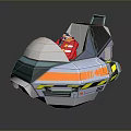 Cartoon Style Bumper Car With Red Clothed Figure And Colorful Warning Stripes