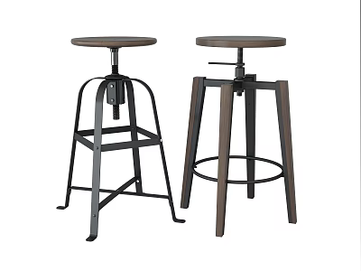 Adjustable Modern Industrial Bar Stools With Wooden Seat And Metal Frame 3d model