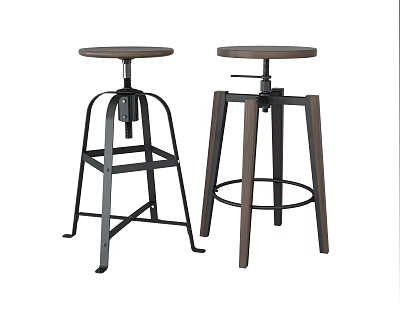 Adjustable Modern Industrial Bar Stools With Wooden Seat And Metal Frame 3d model
