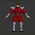 3D Character Model In Red Uniform With Silver Shoulder Armor Knee Pads And Yellow Belt