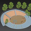 Park Playground Landscape With Orange Curved Structures Sand Area Climbing Structures Slide And Trees 3d model