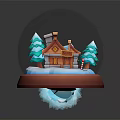 Festive Snow Globe With Mini Cottage Christmas Tree Candy Cane Snow On Brown Base