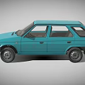Light Blue Retro Hatchback Car With Classic Design And Smooth Body