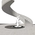 Modern Landscape Sculpture Featuring Silver Droplet Shapes on Black Base with Gray Curved Wall Background
