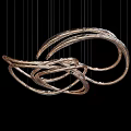 Modern Curved Metallic Chandelier With Gold Copper Hanging Sleek Lines Design