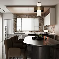 Elegant Modern Restaurant Interior With Round Dining Table Hanging Lamp And Chairs