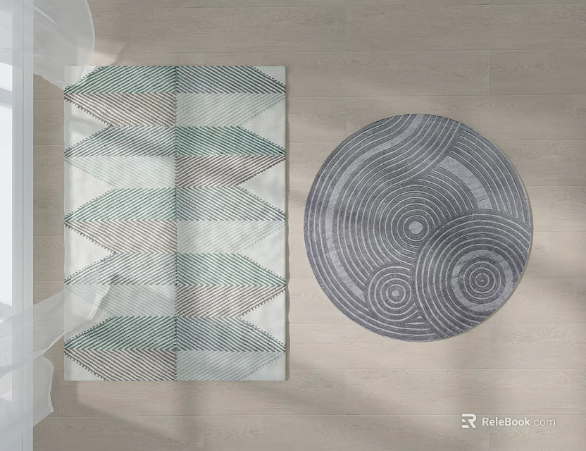 Modern Geometric Square Carpet With Green White Wave Patterns For Home Decor 3d model