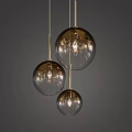 Modern Three Glass Globe Hanging Pendant Lights with Clear Bulbs and Metal Rods
