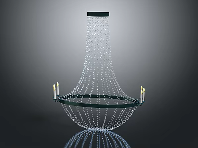 Elegant Crystal Chandelier With Hanging Crystal Beads And Metallic Frame Reflective Base 3d model