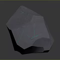 Shiny Irregular Stone Geometric Polyhedron with Green Cracked Veins and Smooth Surface