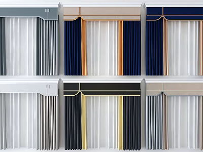 Stylish Curtains In Various Colors With Elegant Valances And Sheer Panels 3d model