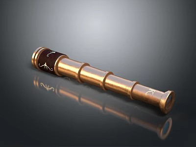Scenic Landscape Viewing Using Brass Telescope with Black and Gold Decor 3d model