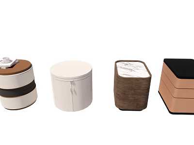 Modern Bedside Tables With Round Square Shapes Leather Marble And Fabric Materials 3d model