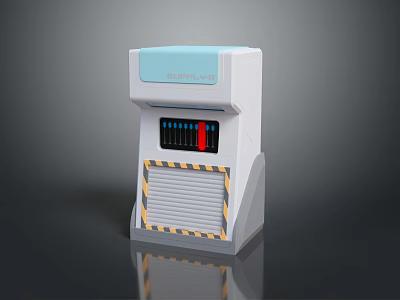 Blue Label 4.0 Computer Device With White Light Blue Design And Yellow Black Striped Base 3d model