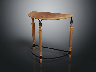 Half Moon Shaped Wooden Accent Table With Black Accented Legs And Iron Frame 3d model