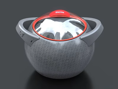 Gray Ceramic Pot With Textured Surface Red Lid And Two Handles 3d model