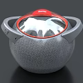 Gray Ceramic Pot With Textured Surface Red Lid And Two Handles