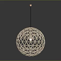 Stylish Wooden Spherical Pendant Light With Geometric Triangle Grid Design 3d model