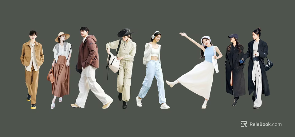 Group of People in Stylish Trendy Outfits And Various Fashion Styles 3d model 