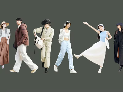 Group of People in Stylish Trendy Outfits And Various Fashion Styles 3d model