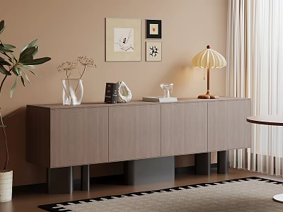 Modern Minimalist Entryway Cabinet and Sideboard with Decorative Vases Books Table Lamp and Wall Art 3d model