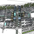 Modern Commercial Street Design with Circular Square Greenery Pedestrian Paths and Tall Buildings