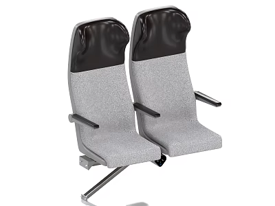 Two Gray Public Seats With Black Headrests And Metal Armrests 3d model