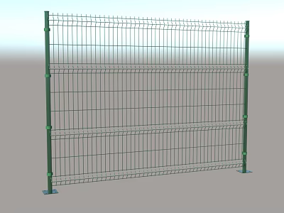 Green Metal Fence with Grid Design and Sturdy Green Posts Base 3d model