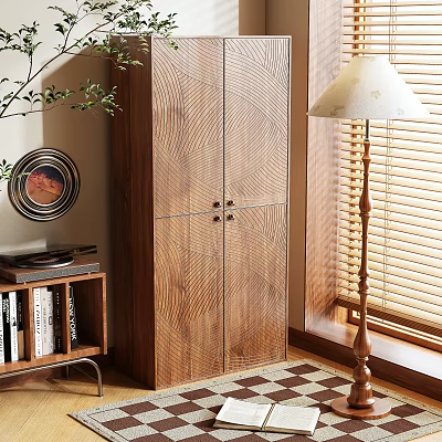 Modern Wooden Wardrobe With Double Door Design In Bright Room And Natural Light 3d model